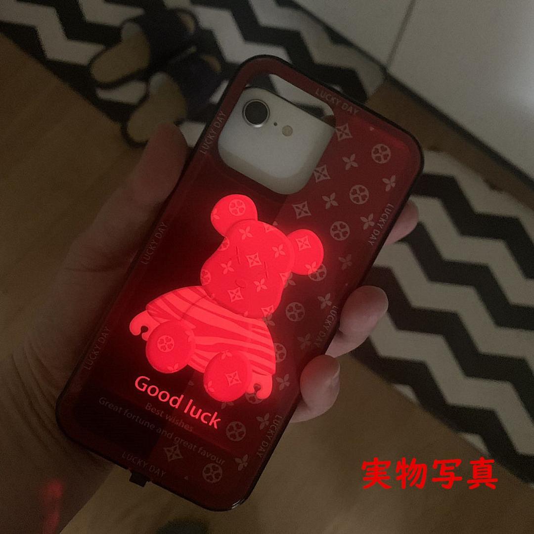 iPhone15 14　ガラス　着信 発光　スマホ ケース　レッド 赤クマ_画像5