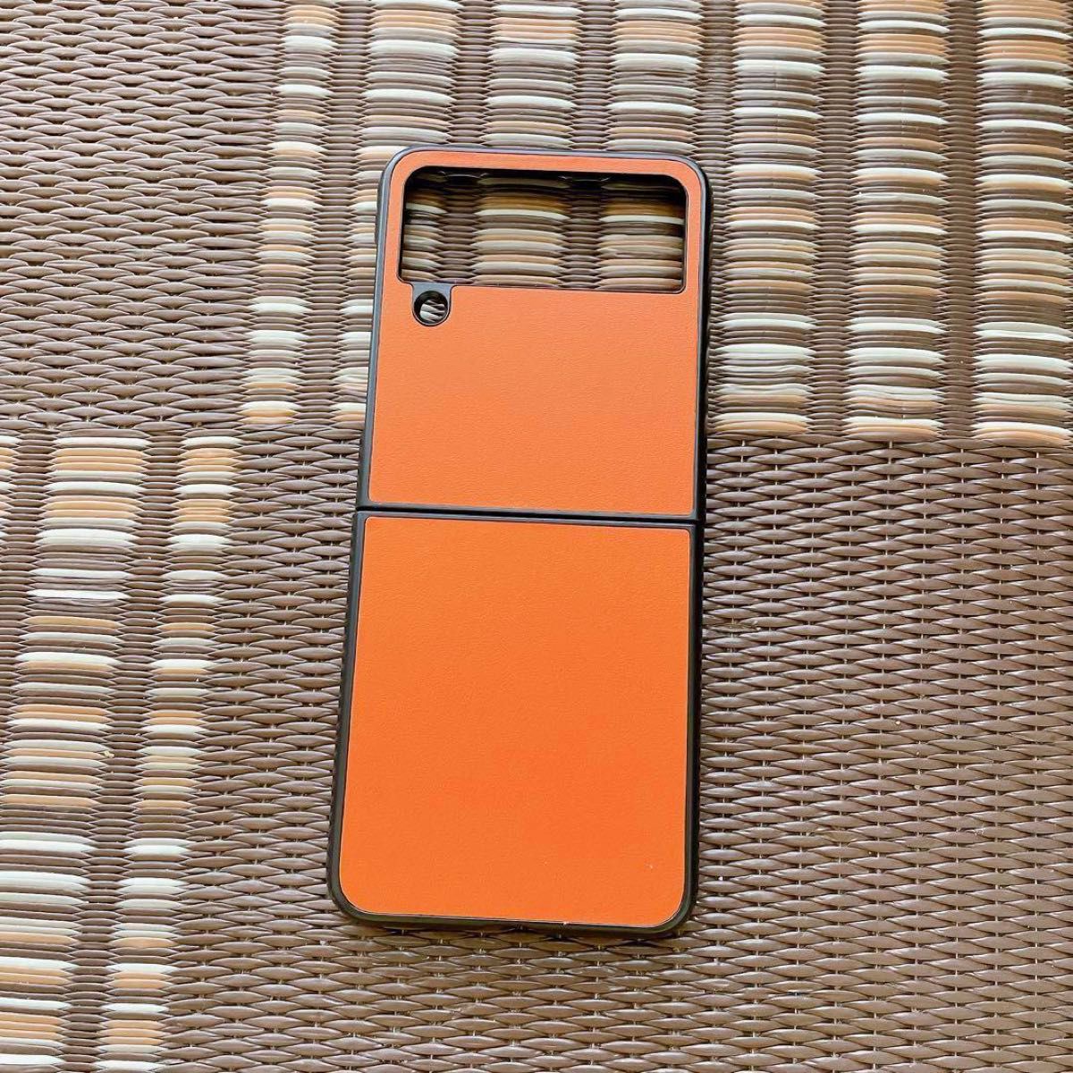 【Galaxy Z Flip4対応】ケース　折りたたみ　薄型　オレンジ カバー