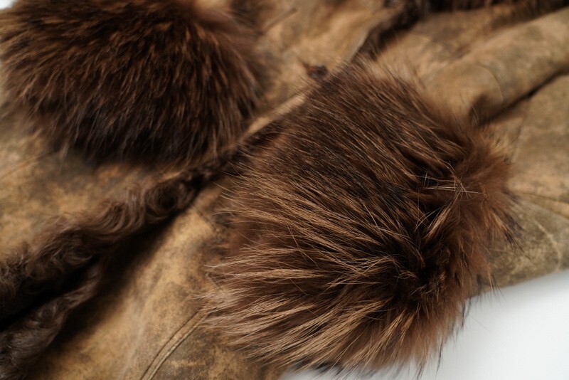 TH3007hiroki/HIROKI*book@ fur *karu gun Ram * mouton long coat * real fur * raccoon * big fur collar * size S* brown group 