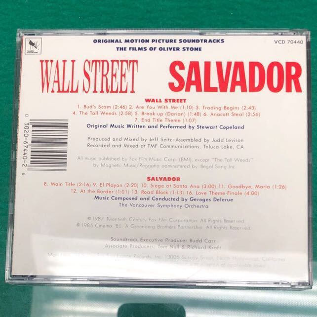 ウォール街 WALL STREET + サルバドール SALVADOR　オリバーストーン作品サウンドトラックCD 音楽：STEWART COPELAND, GEORGES DELERUE_画像2