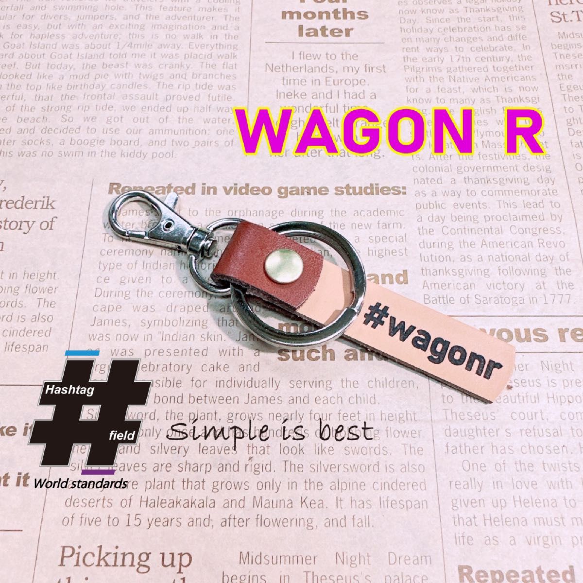 #WAGON-R 本革ハンドメイドハッシュタグ キーホルダー ワゴンR スズキ