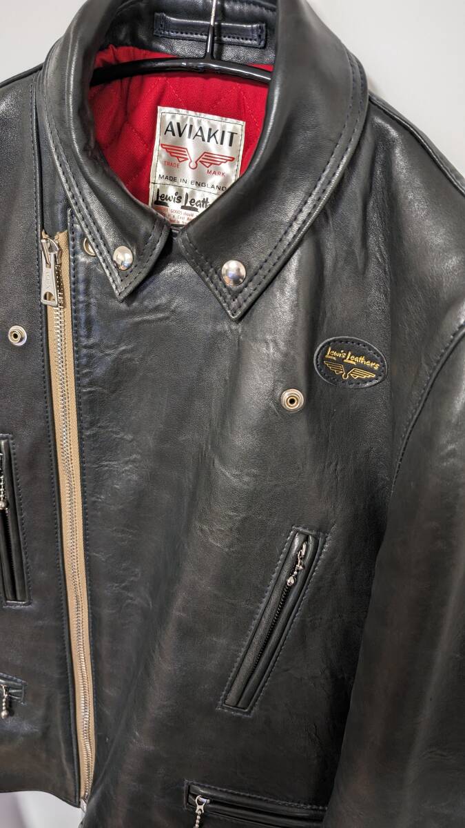 美品★ルイスレザー 42 ライトニング タイトフィット シープスキン ネイビー★原宿直営店購入 Lewis Leathers LIGHTNING 402T_画像2