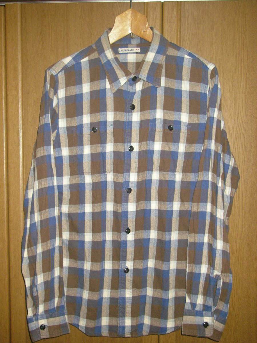 ガイジンメイド 外人公司 茶青 チェック ワークシャツ ネルシャツ M シャツ 日本製 ( ハリウッドランチマーケット ブルーブルー 聖林公司の画像1