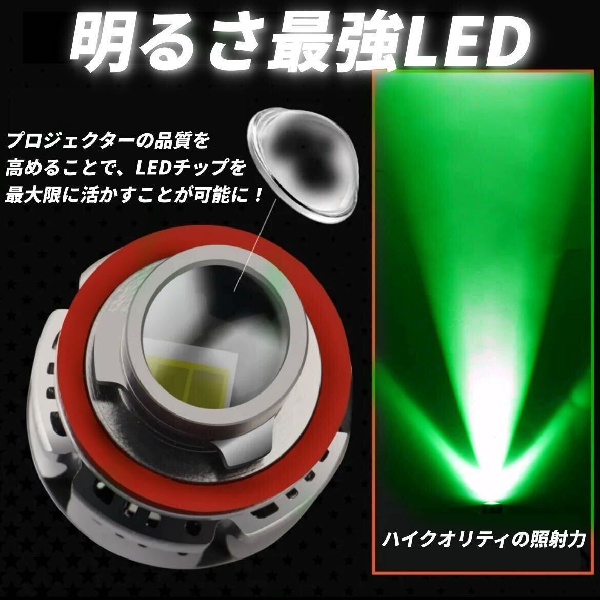 【爆光LED】レーザービーム発光 LED フォグランプ グリーン H8/H11/H16 アルファード ヴェルファイア プリウス d_画像3