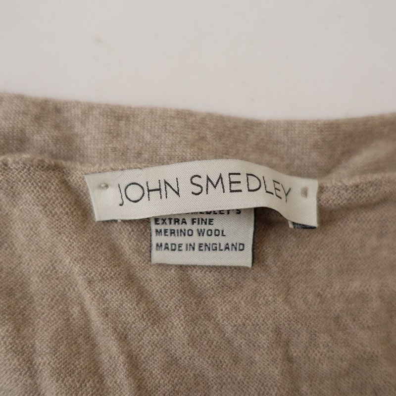 //ジョンスメドレー JOHN SMEDLEY *ウールニットVネックカーディガン*M薄手ライトベージュ無地(33-2402-337)【30C42a】_画像7