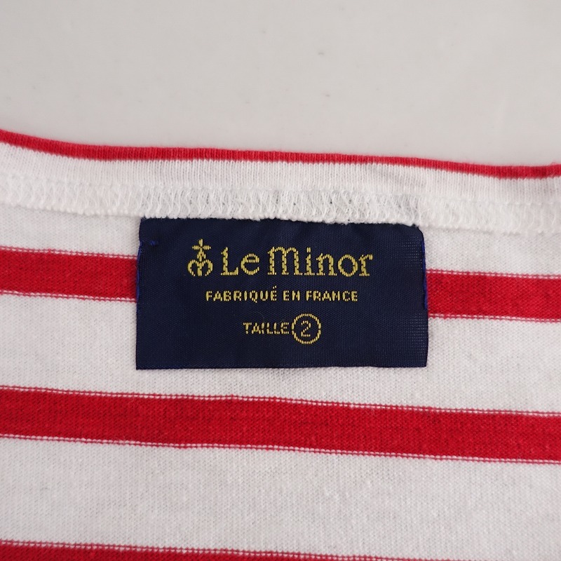 // Le Minor Le minor * cotton border pattern cut and sewn *2 cotton heaven . shirt pull over long sleeve badge white red (27-2402-118)[01C42]