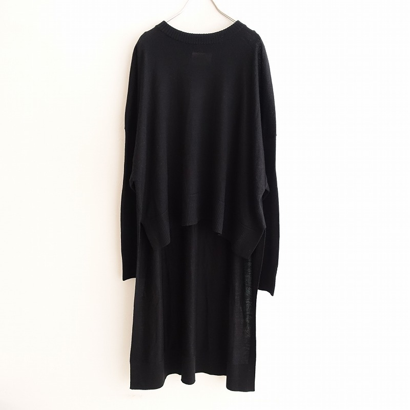 //【定価1.2万】ミディウミソリッド MIDIUMISOLID *crew neck back long P/O*毛混黒ニットプルオーバー(25-2402-275)【21C42】_画像1