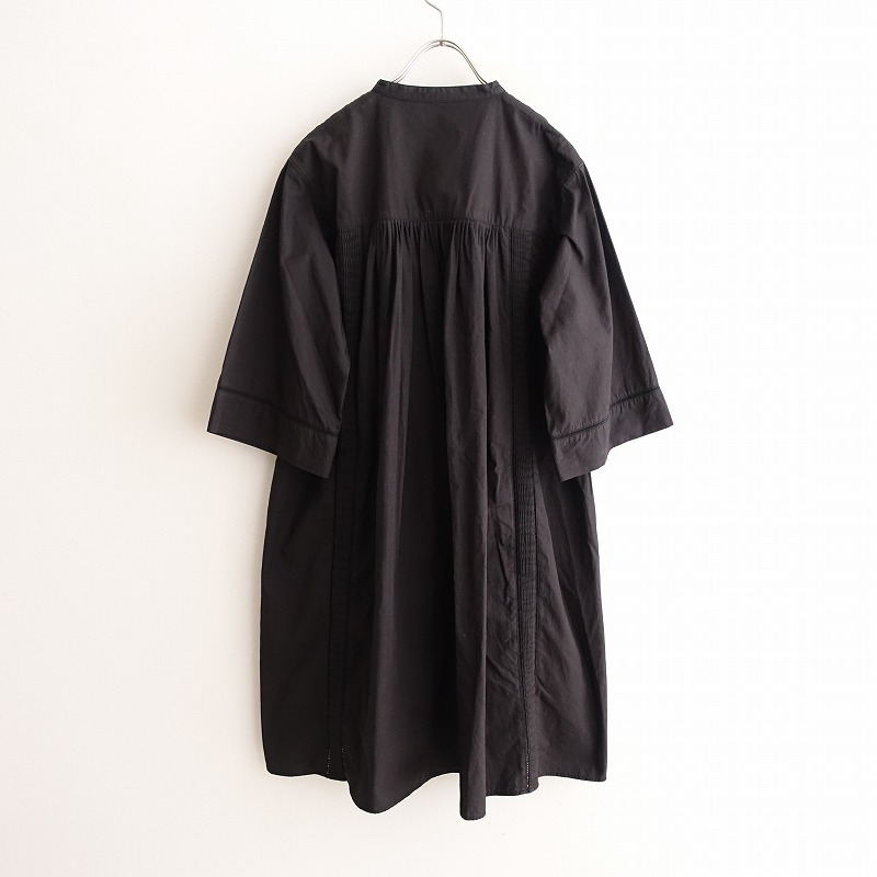 //fi-taPheeta. * band color pin tuck gya The - tunic blouse *1 cotton cotton black black shirt (j25-2402-336)[41C42]