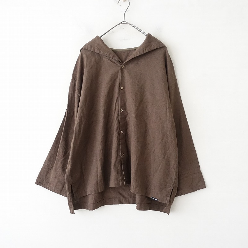 //【2022AW/定価2.3万】ネストローブ nest Robe UpcycleLino *起毛セーラーカラーブラウス*Fシャツ麻綿(1-2403-14)【81C42】