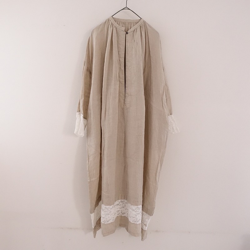 //ネストローブ nest Robe *リネンチャーチドレス*Fナチュラルベージュワイドシャツワンピースレース(33-2402-729)【81C42】_画像1