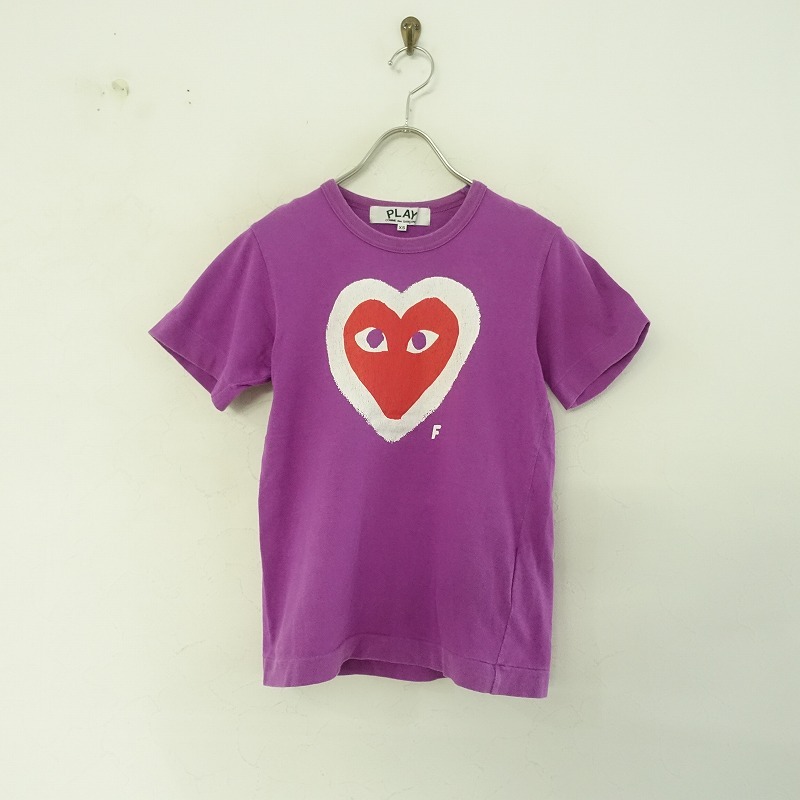 //【難あり】コムデギャルソン PLAY COMME des GARCONS *フロントレッドハートプリントTシャツ*XSパープル綿(2-2403-177)【62C42】の画像1