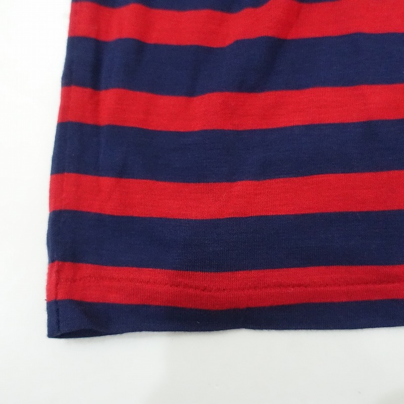 //ラルフローレン Ralph Lauren*レーヨン天竺パネルボーダーTシャツ*Mネイビー×レッドジャージラウンドネック(2-2403-174)【62C42】_画像5