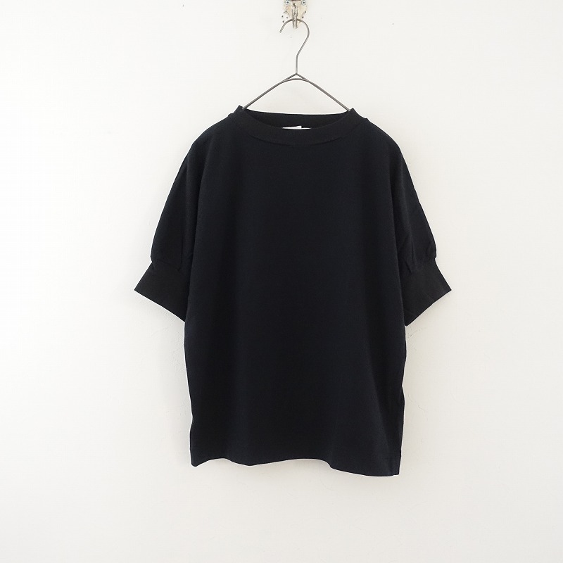 ホームスパン homspun *コットンカットソー*F綿天竺ブラック黒プルオーバー半袖パフスリーブ(25-2403-107)【82C42a】_画像1