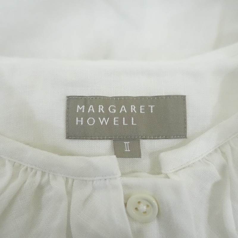 マーガレットハウエル MARGARET HOWELL *リネンフラットフリルカラーブラウス*2麻ホワイト半袖裾スリット(2-2403-253)【92C42】_画像8