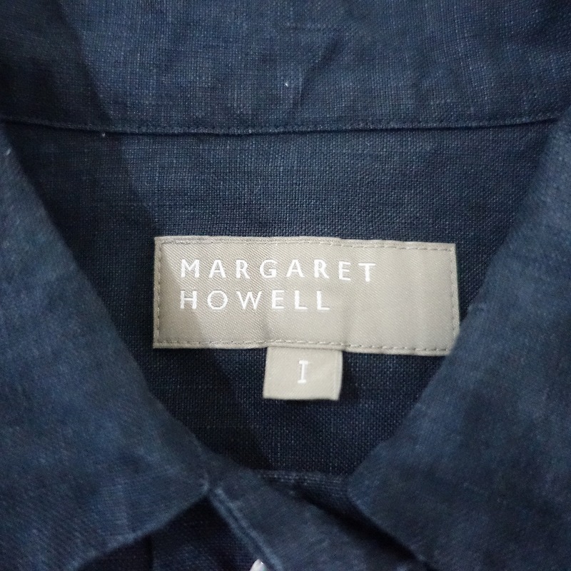 【2022/定価3.6万】マーガレットハウエル MARGARET HOWELL *リネン半袖シャツジャケット*1藍色ステンカラー(2-2403-197)【92C42】_画像8