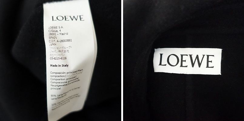 //ロエベ LOEWE *ウールカシミヤメルトンコート*36ジャケットアウター黒ブラックベルト付きシングル(jk1-2402-501)【01C42】_画像9