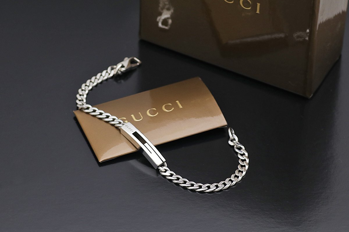 1円～ 美品 GUCCI グッチ カットアウト G ブレスレット 喜平 Sv925 17cm 箱取の画像4