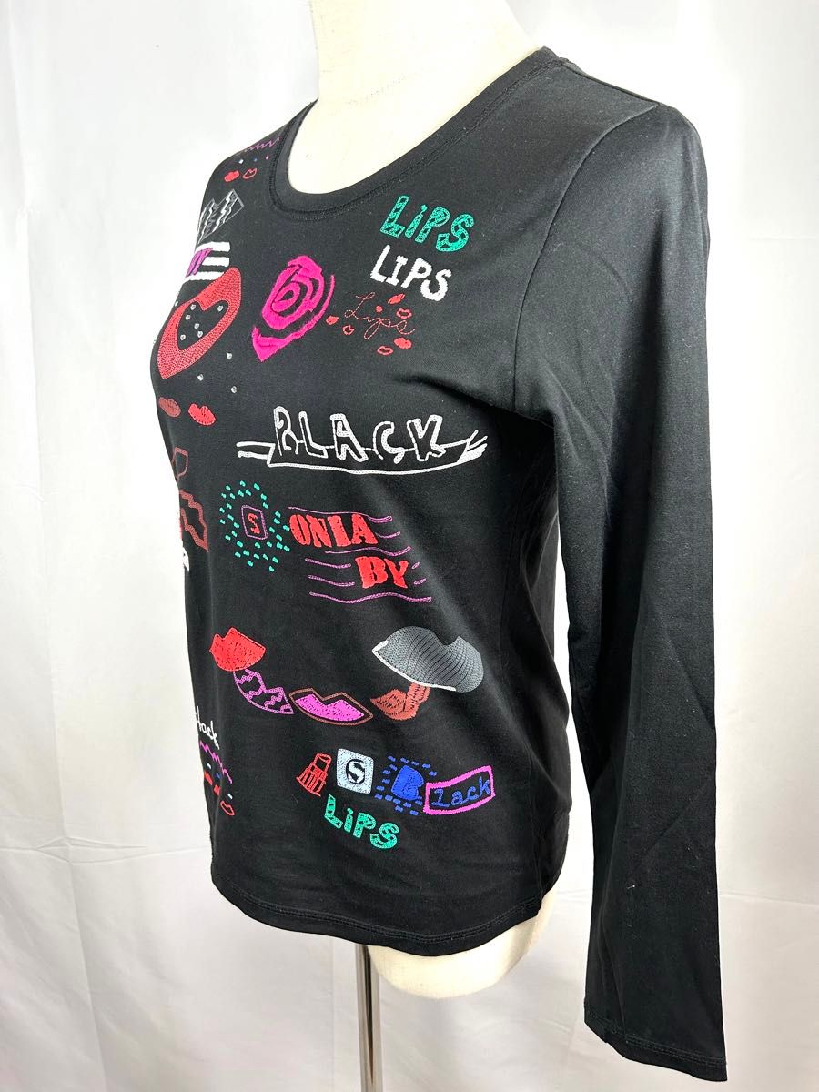 ◆SONIA RYKIEL COLLECTION ソニアリキエル コレクション リップ ロゴ ハート 刺繍 装飾 ニットシャツ 