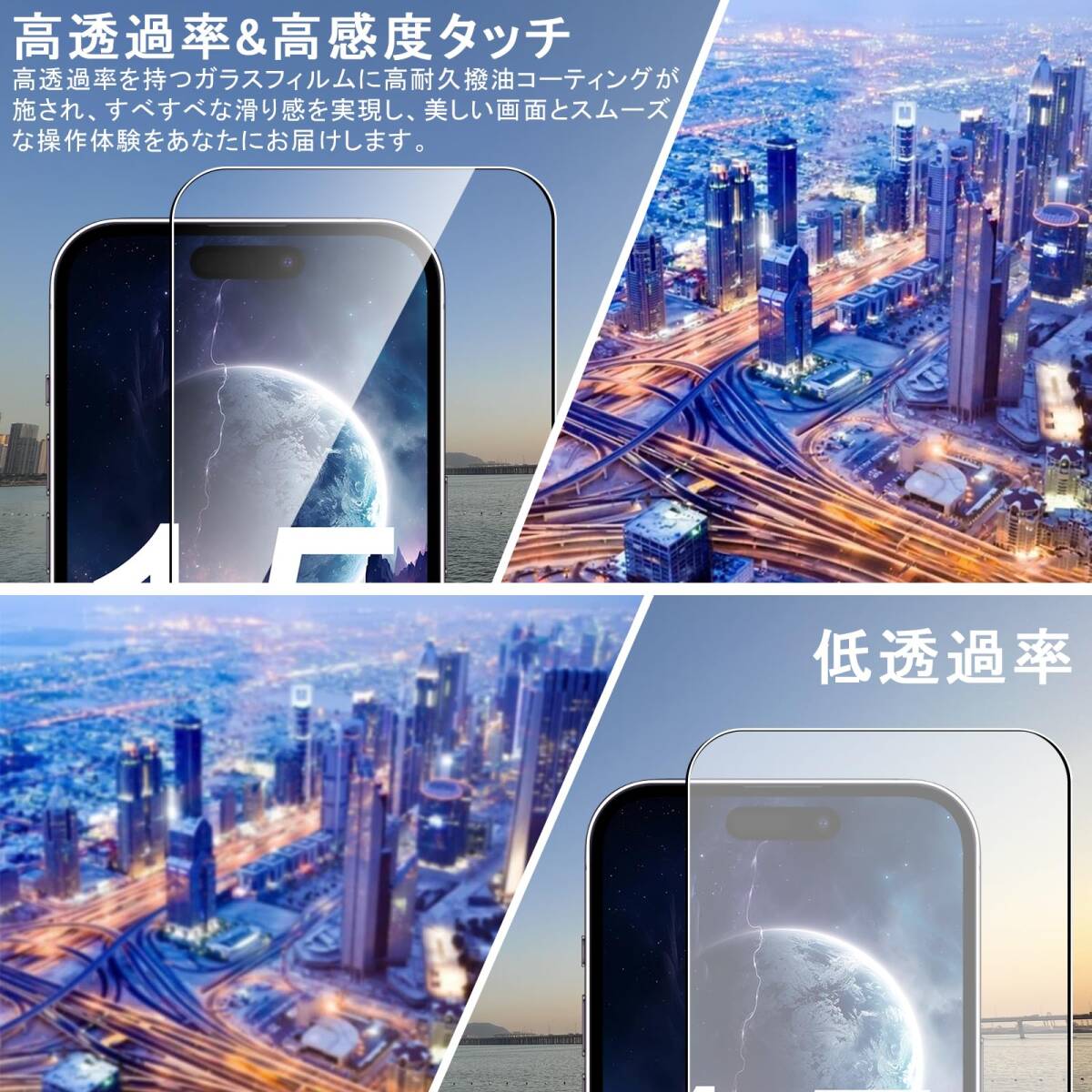 【人気商品】iPhone15 Pro Max 用 ガラスフィルム 日本旭硝子素材製 硬度9H For 【高精度ガイド枠付き・ 6._画像6