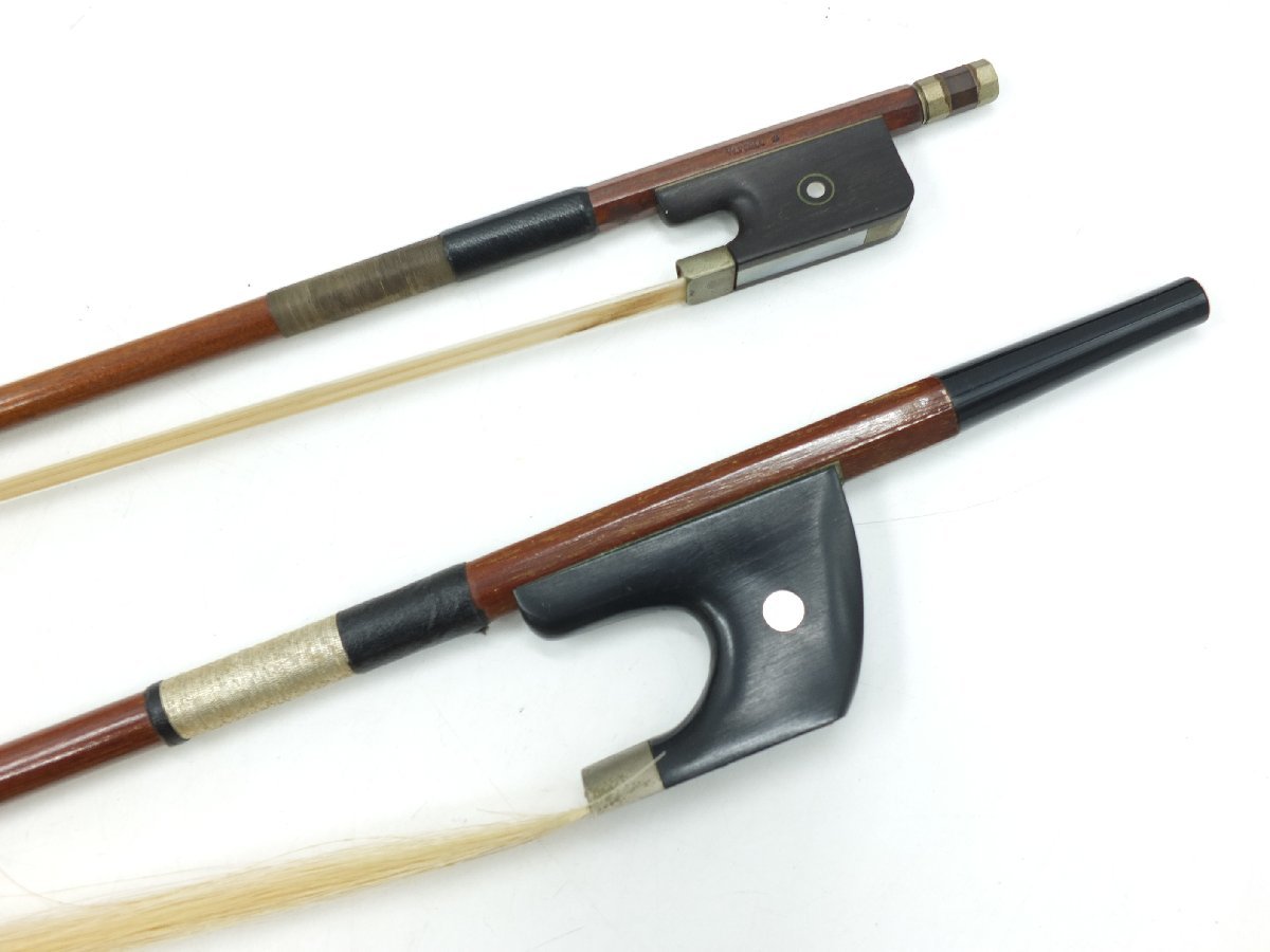 【z26109】W.PRELL ビンテージ バイオリン弓 ヴィオラ弓 2本セット まとめ ハードケース付き 格安スタートの画像3