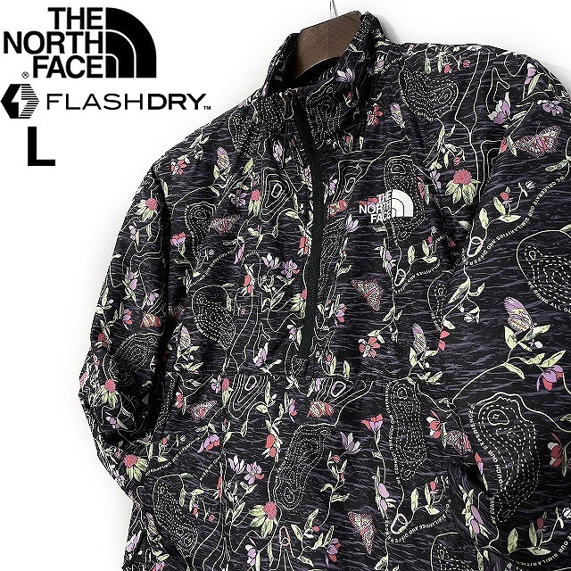 1円～!売切!【正規新品】THE NORTH FACE◆W HYDRENALINE PULLOVER ウインドパーカー US限定 速乾 軽量 等高線(L)黒 花柄 総柄 180915-15_画像2