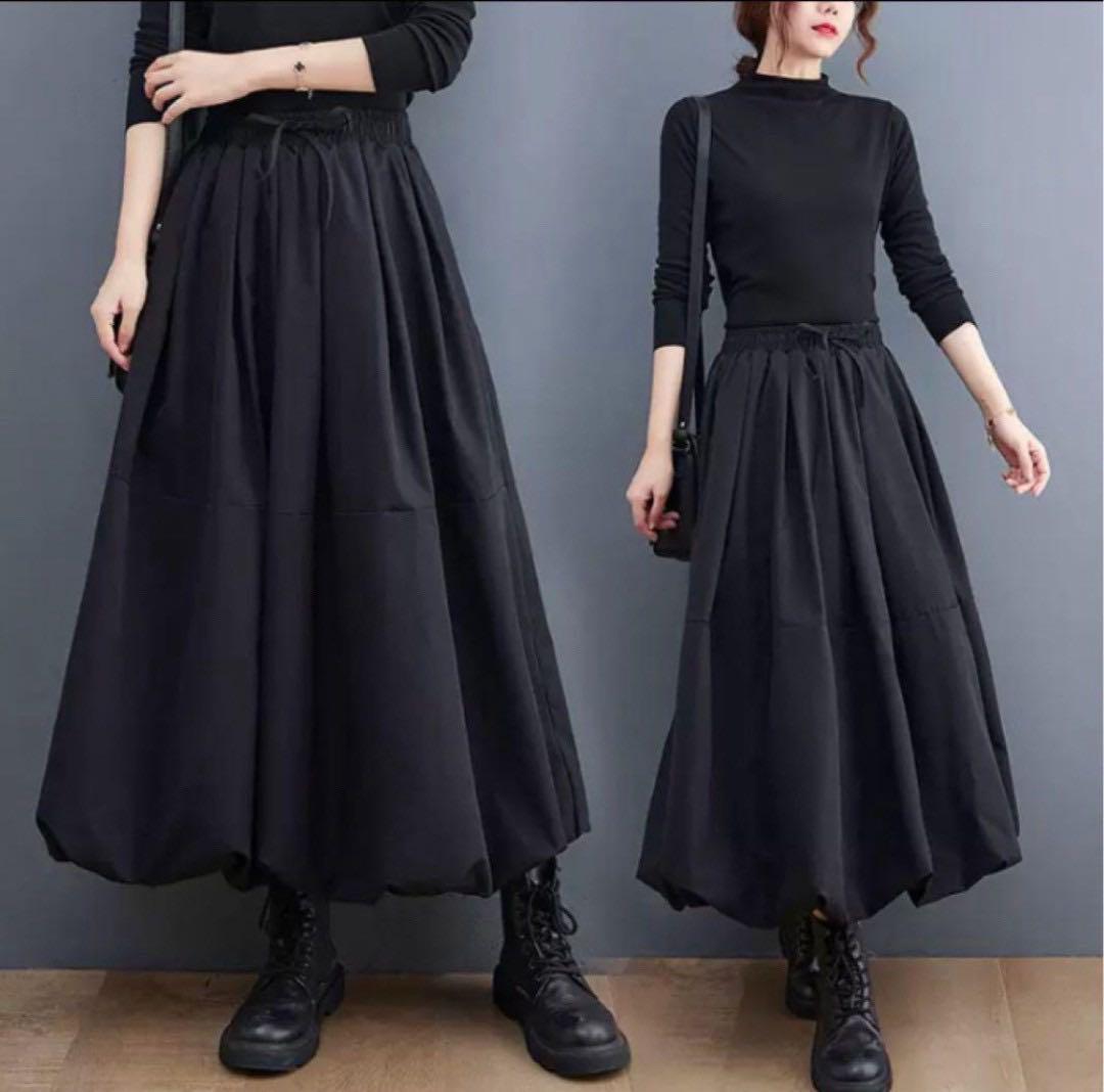【XLサイズ】 バルーンスカート サルエル ブラック ロングスカート シンプル_画像2