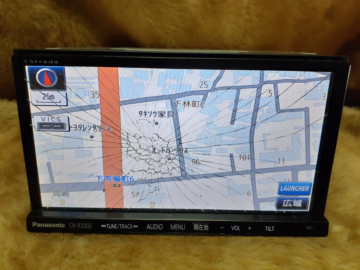 ジャンク Panasonic CN-R330D SDナビゲーション パナソニック 画面割れ 電源のみ確認 地図SD有り_画像3