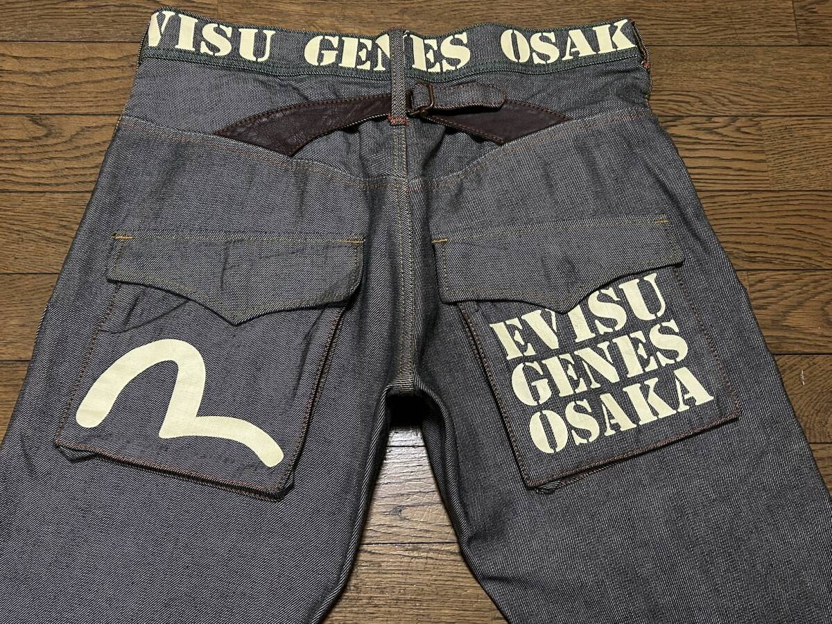 ※EVISU GENES OSAKA エヴィス エビス シンチバック ロゴ＆カモメペイント セルビッチ ベイカーデニムパンツ ブラック 34 　 BJBD.C_画像3