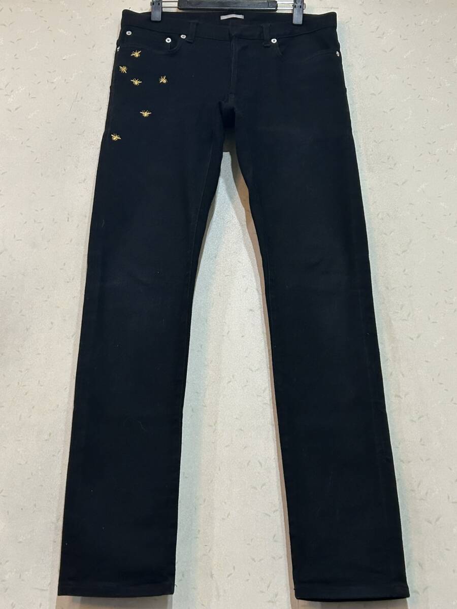 Dior homme ディオールオム BEE刺繍 SLIM 17.5 863DS11W9493 ストレッチ デニムパンツ 未裾直 イタリア製 ブラック 30 BJBD.C_画像1