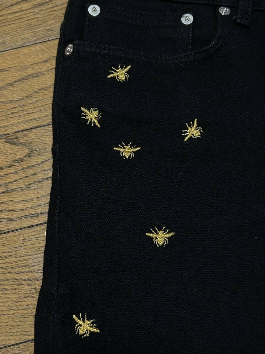 Dior homme ディオールオム BEE刺繍 SLIM 17.5 863DS11W9493 ストレッチ デニムパンツ 未裾直 イタリア製 ブラック 30 BJBD.C_画像5