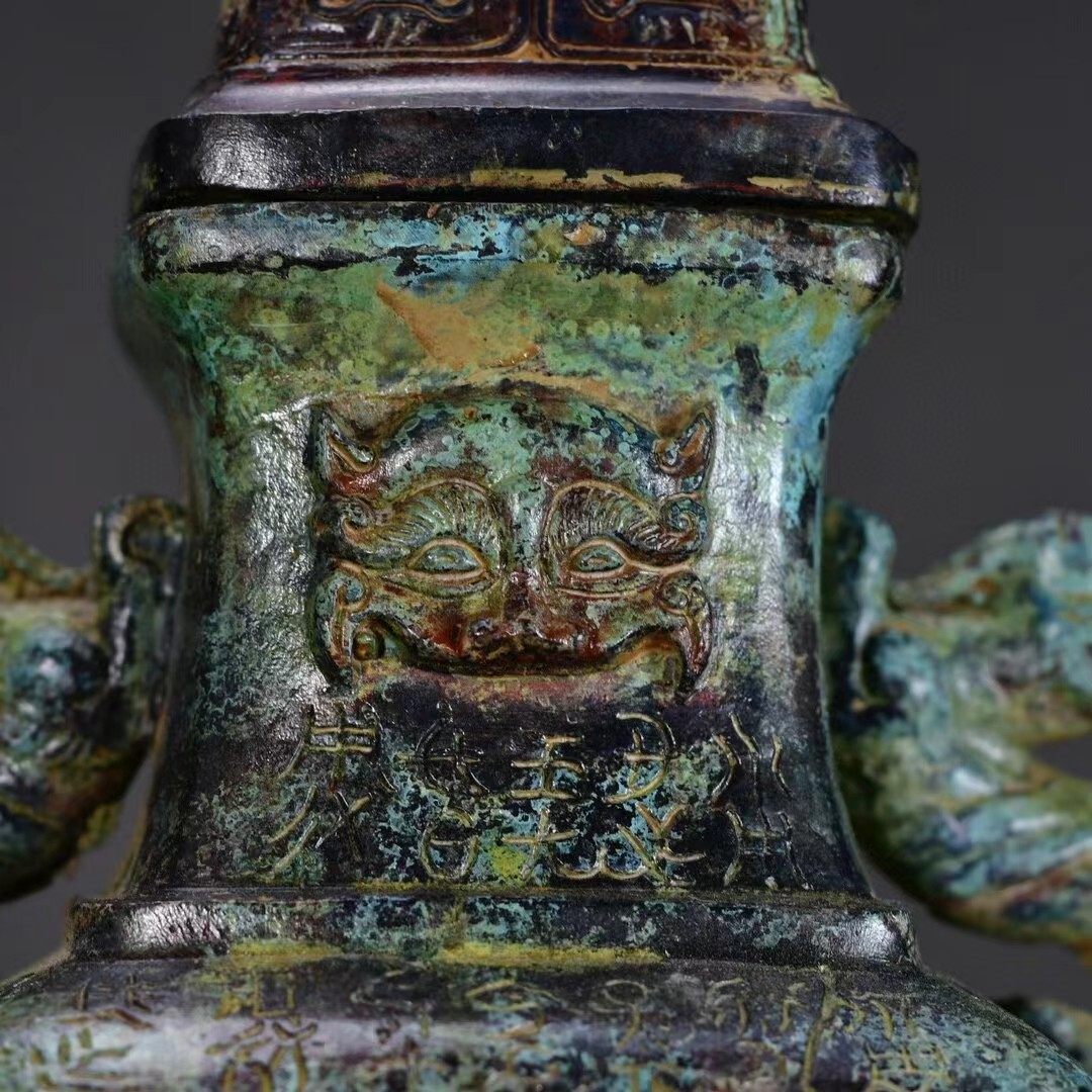 商周時代 ・青銅器 收藏 【青銅立鳥双獣壺 風水置物】中國古美術 商周時代 ・青銅器 收藏 【青銅立鳥双獣壺 風水置物】中國古美術