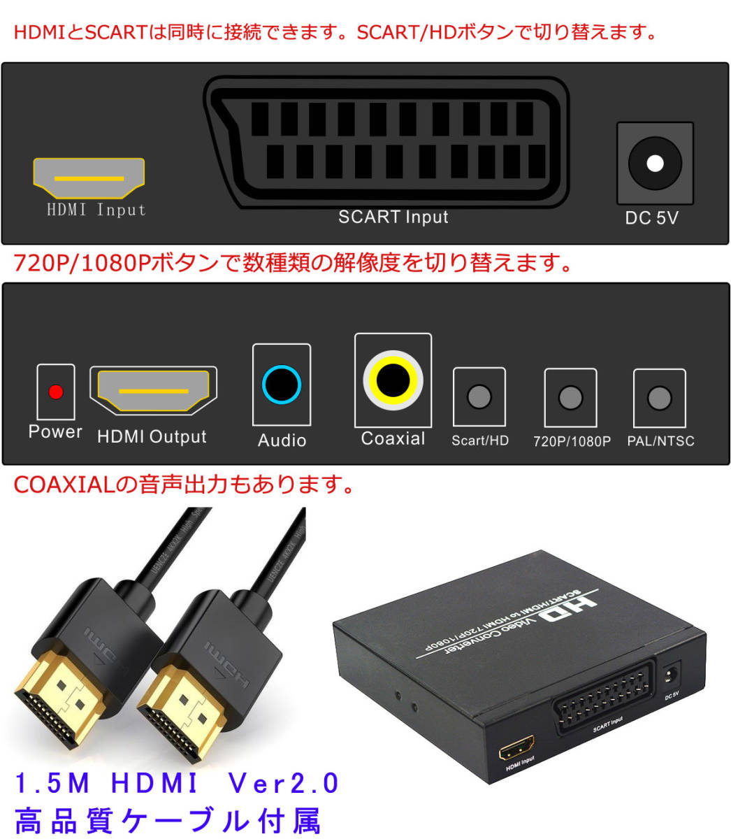 お得 SCART RGB TO HDMI コンバーター スーパーファミコン セガサターン メガドライブ SCARTケーブル３本同梱セット 新品未使用の画像2
