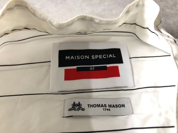 MAISON SPECIAL●THOMAS MASON社製生地使用 ストライプ柄 バンドカラー シャツ●メゾンスペシャル_画像8