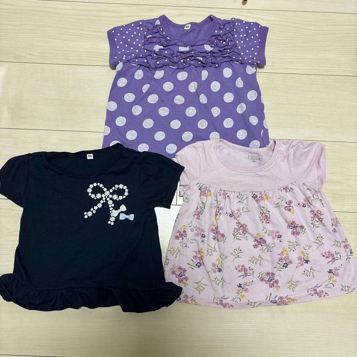 女の子　100cm 半袖　Tシャツ　幼稚園　保育園　まとめ売り フリル　リボン 半袖Tシャツ カットソー 子供服 キッズ服 