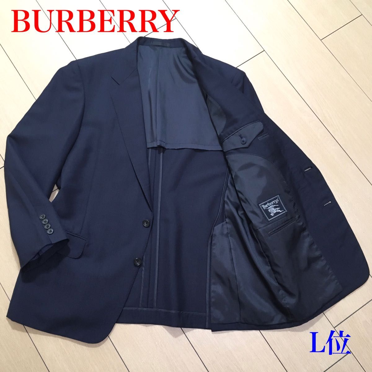 美品★バーバリー モヘア混 テーラードジャケット BURBERRY 背抜き ネイビー 紺 メンズ 春夏秋口 BE5 L位 A511