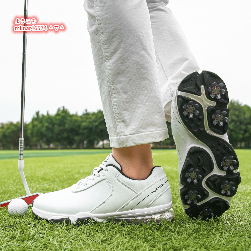 高級品 ゴルフシューズ メンズ スパイク 強いグリップ 4E 運動靴 軽量撥水防滑 スポーツ フィット アウター ホワイト24.5cm~28cm選択_画像6
