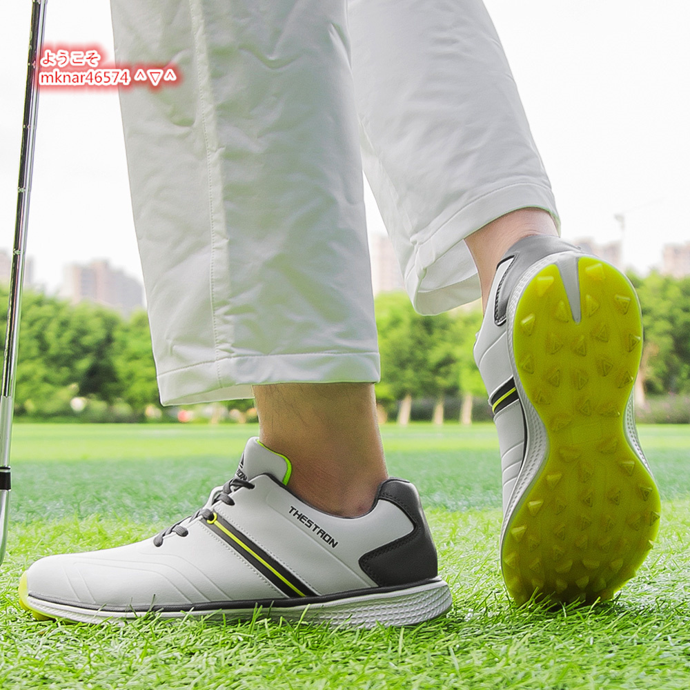 ゴルフシューズ メンズ スポーツシューズ 軽量 防水 防滑 運動靴 フィット感 幅広い ウォーキング アウトドア 白ⅹ黄 24.5cm~28cm選択_画像9