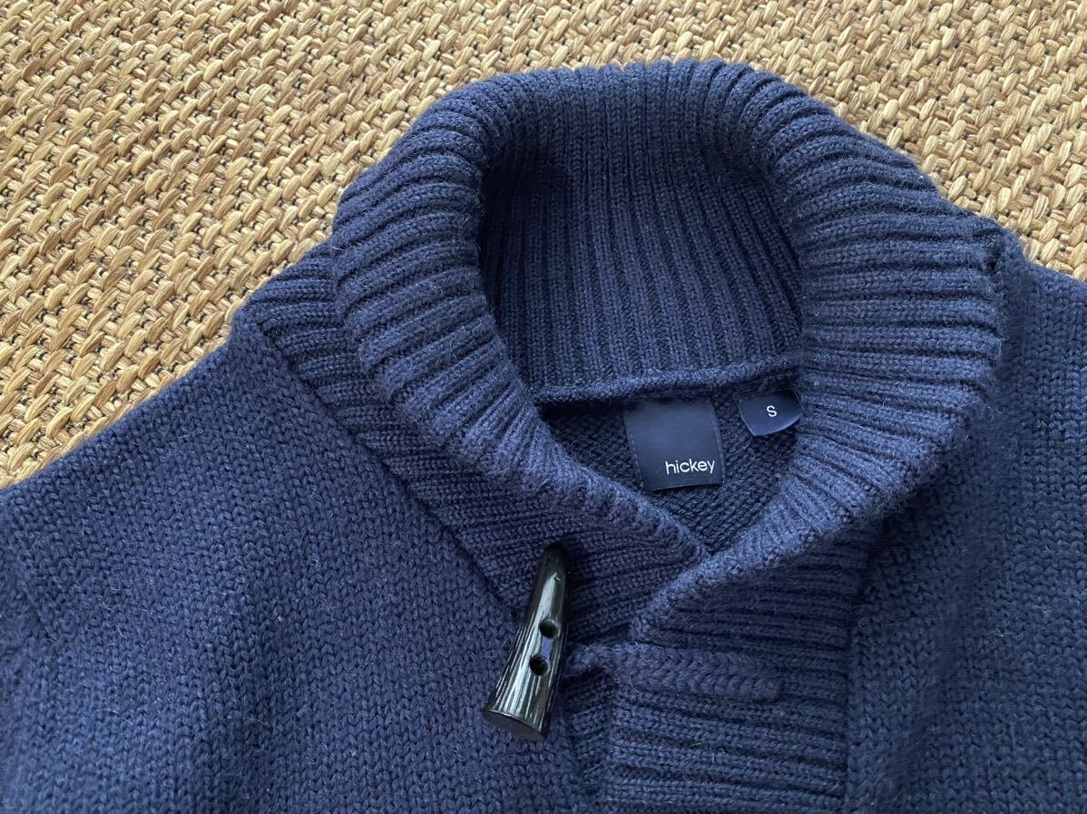 hickey knitted beams+ SHAWL COLLAR SWEATER car -ru color sweater navy Beams plus wool 100%