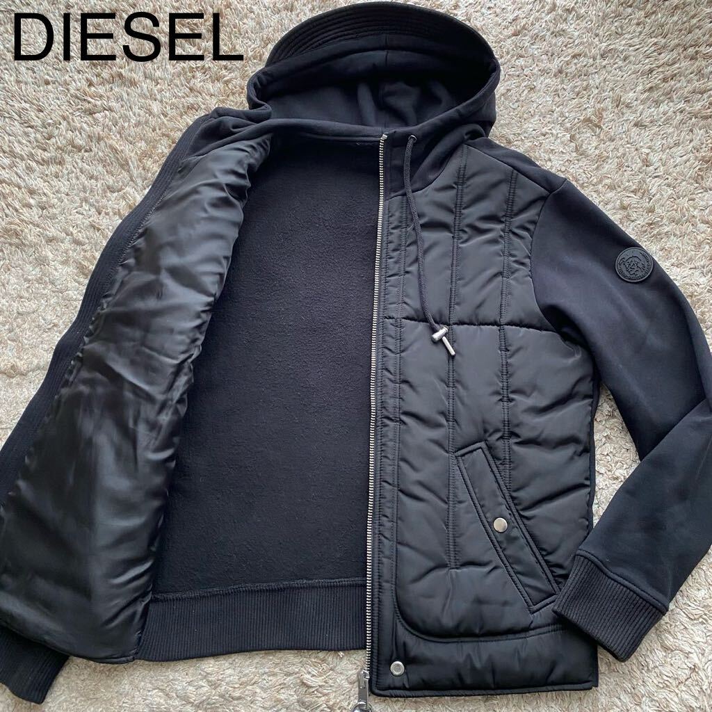 未使用級●DIESEL ディーゼル 中綿ナイロン 袖切替 パーカー キルティング フード ジャケット アウター 裏起毛 フリース風 肩ブレイブマンの画像1