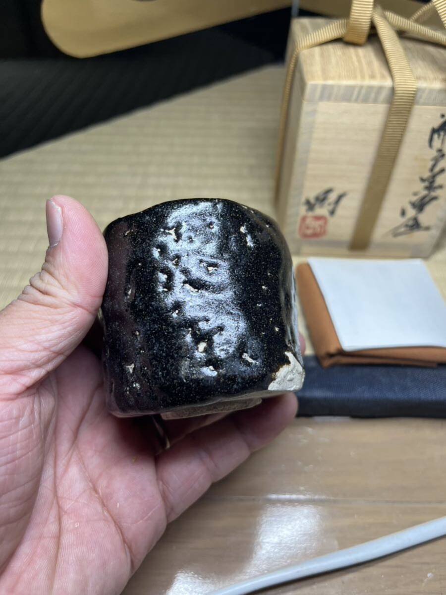  piece exhibition work . west Gou un- . kiln Setoguro sake sake cup large sake cup sake bottle Ehime prefecture old Bizen cheap times cheap person 