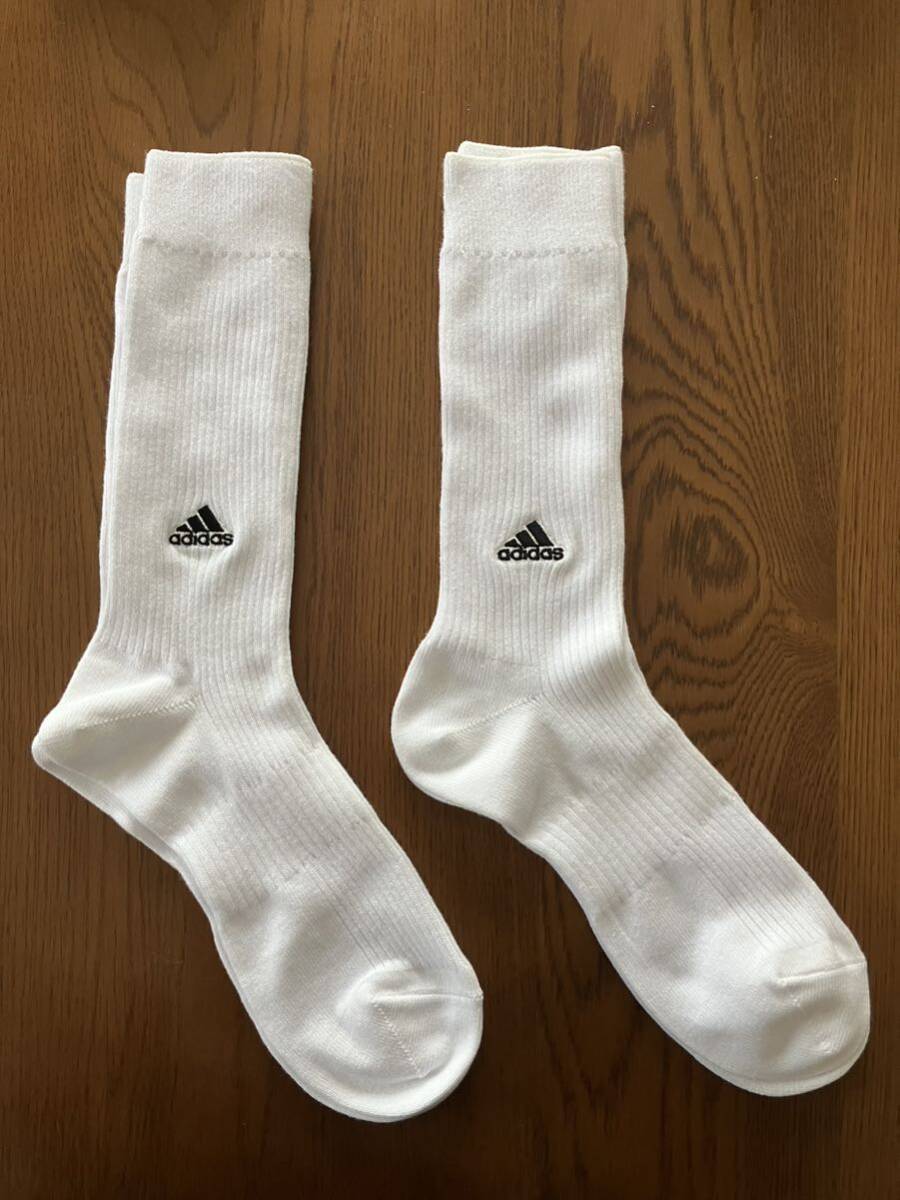 【未使用】アディダス　靴下　クルー丈　白　２足　メンズ　くつ下　ソックス　adidas_画像1