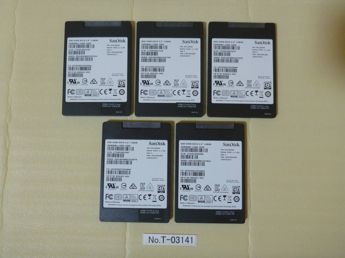管理番号　T-03141 / SSD / SanDisk / 2.5インチ / 128GB / 5個セット / レターパック発送 / データ消去済み / ジャンク扱い_画像1