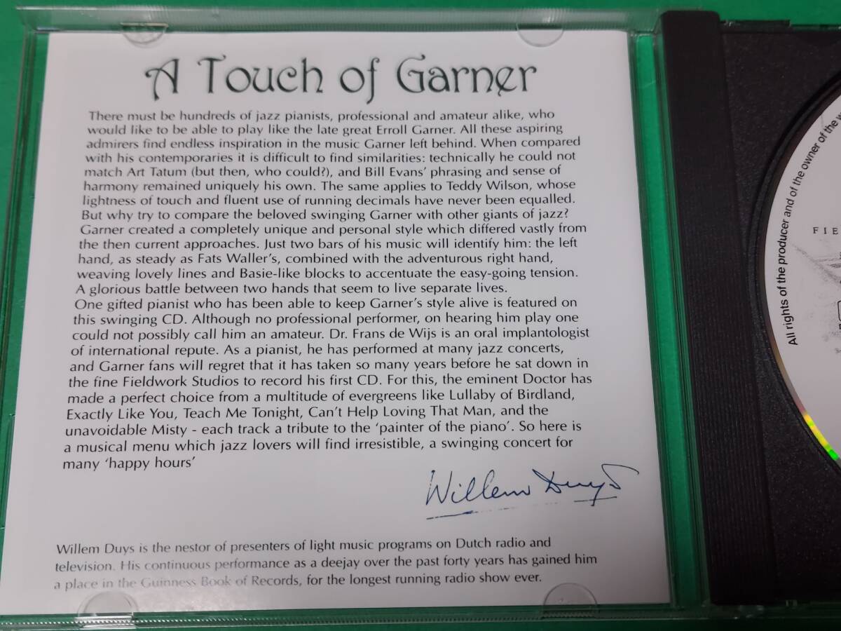 F 【輸入盤】 DR. FRANS DE WIJS / A TOUCH OF GARNER 中古 送料4枚まで185円_画像3