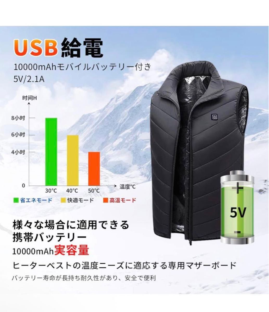 ヒーターベスト バッテリー付き 発熱ベスト 日本製ヒーター内蔵　XL  電熱ベスト 男女兼用 usb USB給電 電気ベスト 加熱