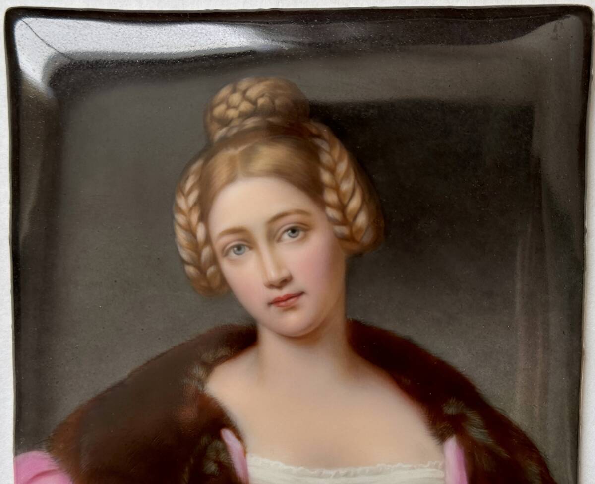 19世紀ドイツ手描き陶板画 Caroline von Holnstein_画像3