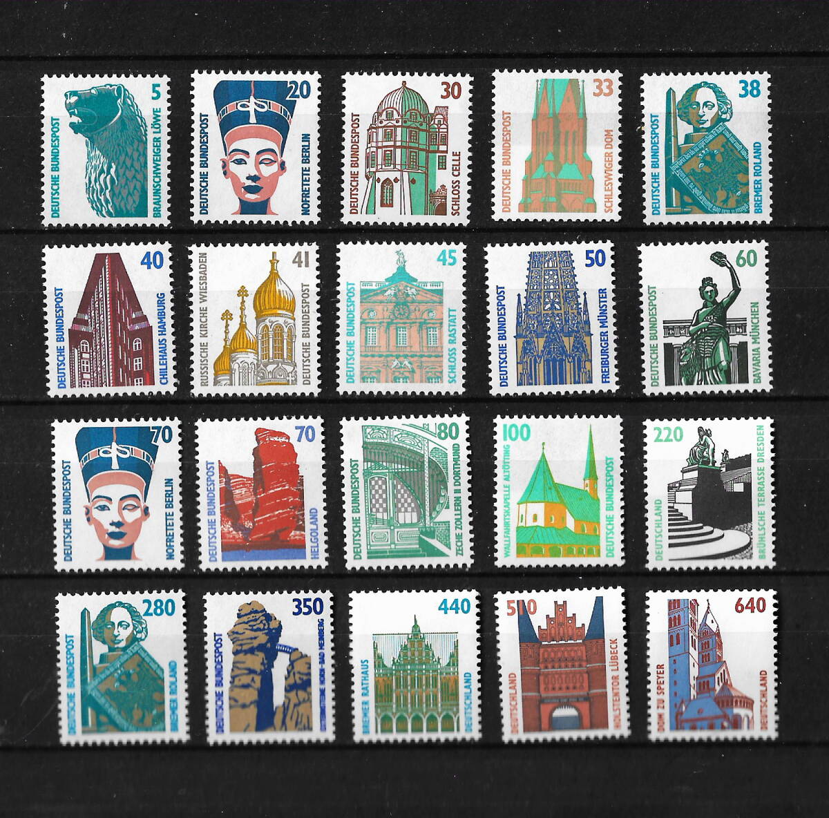 ドイツ 通常切手 歴史的名所 20枚 未使用 (MNH) （ヒンジ跡なし） ★ac19-80の画像1