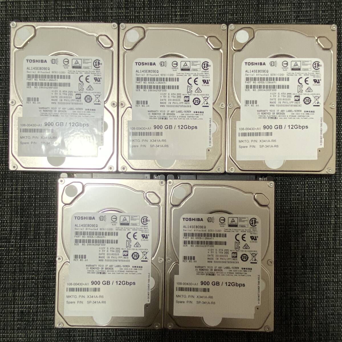 [ operation goods ]TOSHIBA AL14SEB09EQ 0.9TB×5 ( total 4500GB/4.5TB) 2.5 -inch SAS 12Gb removal hard disk HD HDD