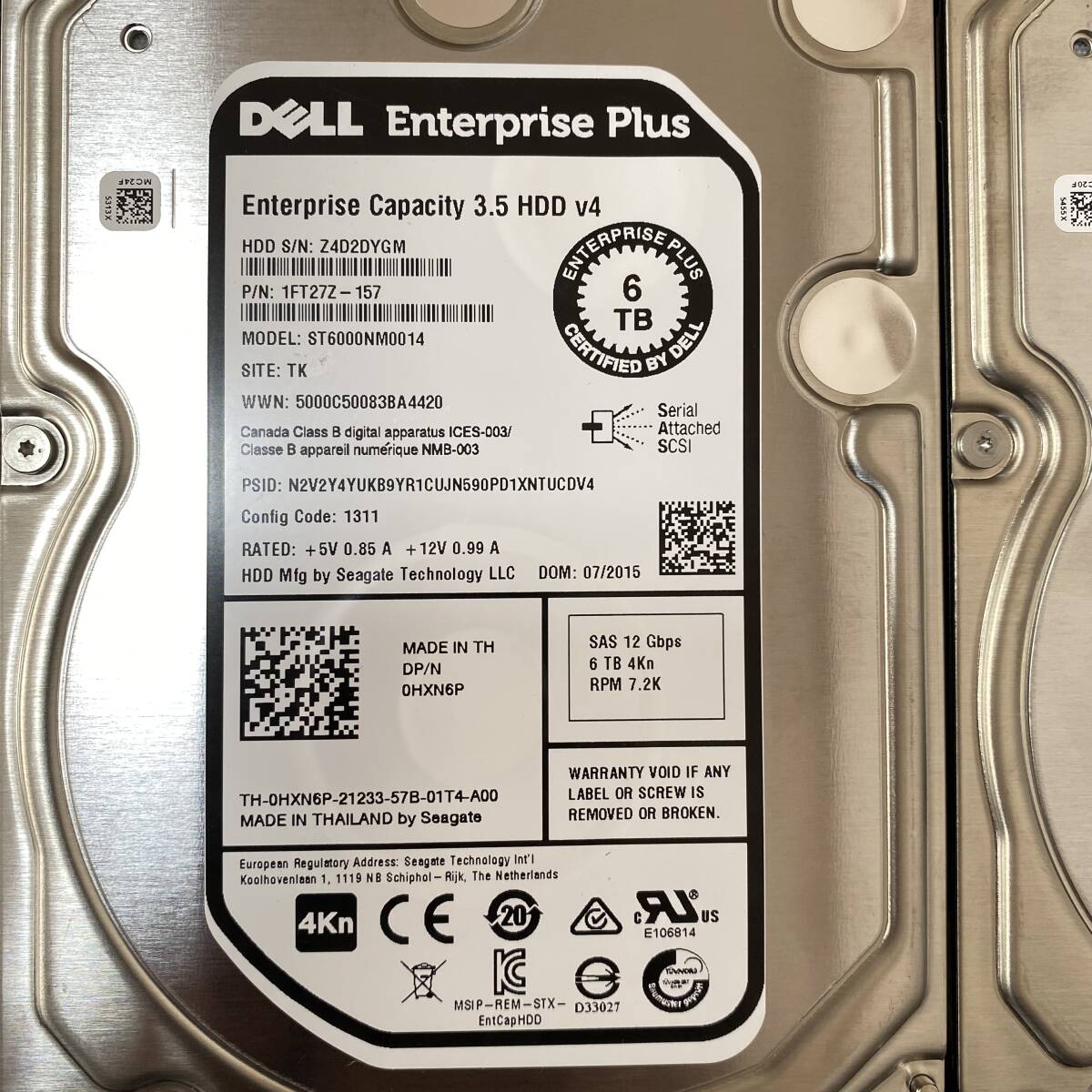 4台【動作品☆彡】DELL 3.5 SAS 6TB（6000GB）×4 計24TB 12 Gb/s 7.2K 7200RPM ハードディスク 3.5インチ HDD セット_画像2