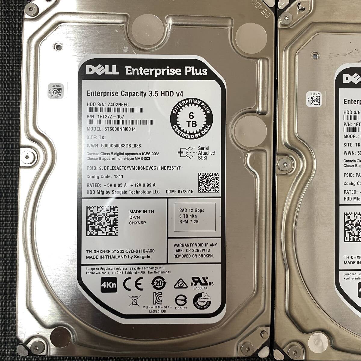 4台【動作品♪】DELL 3.5 SAS 6TB（6000GB）×4 計24TB 12 Gb/s 7.2K 7200RPM ハードディスク 3.5インチ HDD セット_画像2