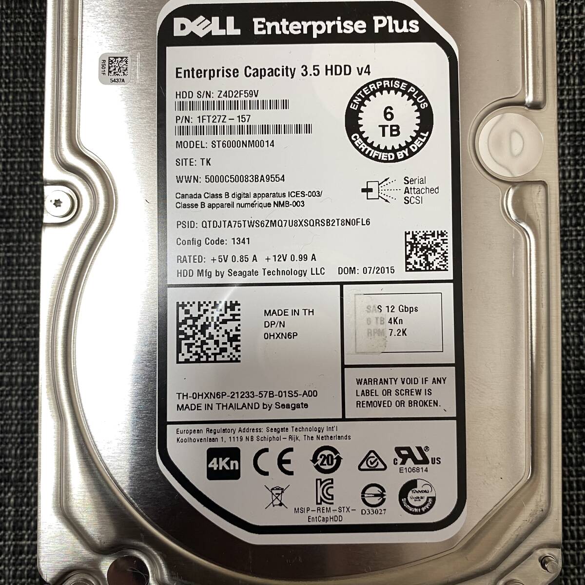[ operation goods ]DELL 3.5 SAS 6TB(6000GB)12 Gb/s 7.2K 7200RPM hard disk HDD 3.5 -inch 